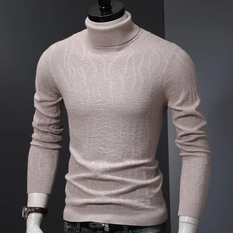Fashion Black Turtleneck Sweater Pullover Men Winter Warm Knitted Sweaters Mens Clothes