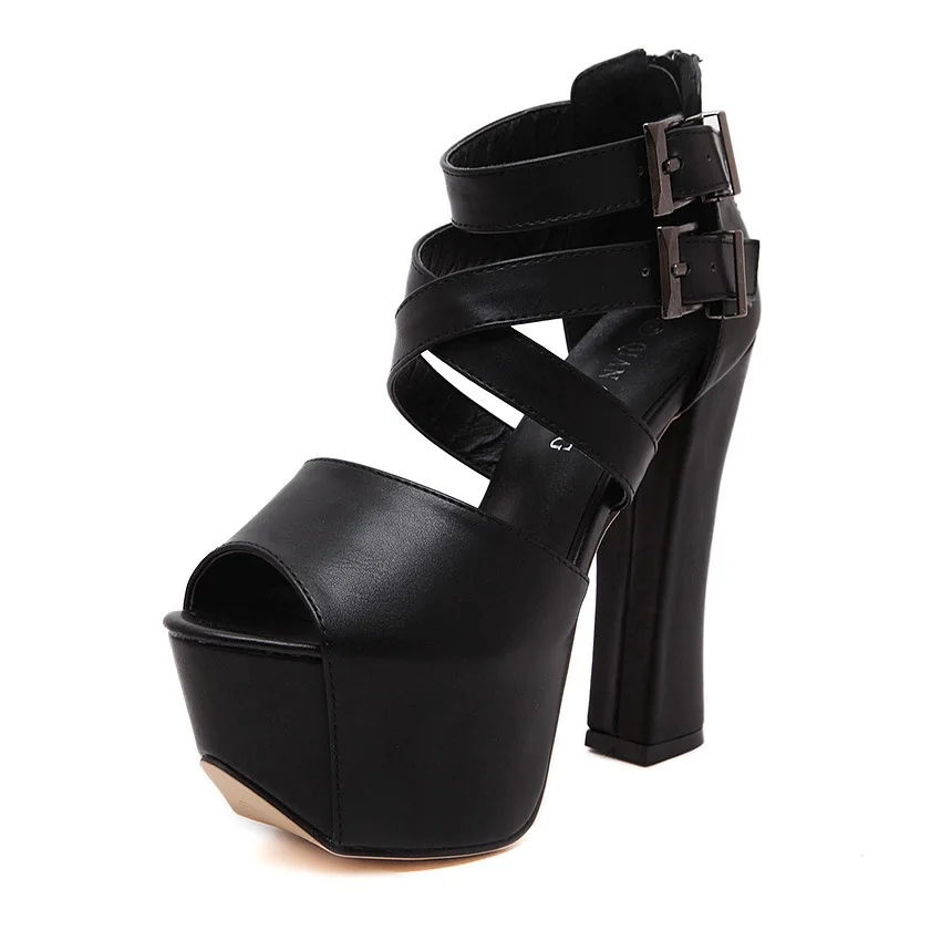 

2020 summer new super high heel sandals women's thick heel fish mouth waterproof platform thick bottom button belt