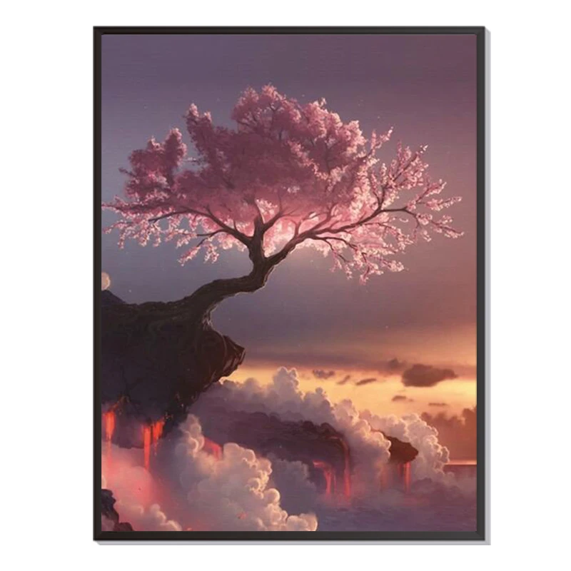 

Алмазная 5D картина «сделай сам», полный набор для вышивки крестиком с изображением заката, дерева, облаков, мозаика, украшение для дома, Пода...