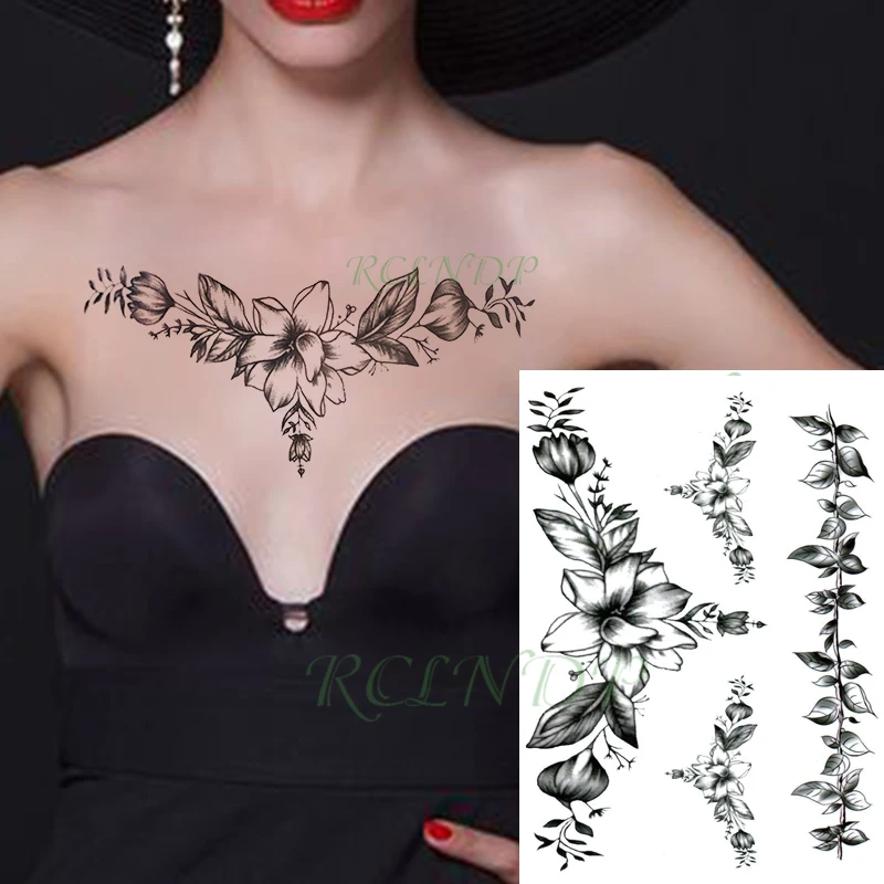 Водонепроницаемый временная татуировка стикер старомодное цветок лист