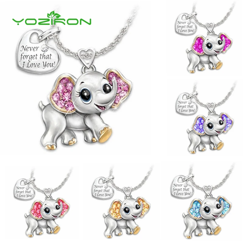 Yoziron Милая подвеска в виде слона ожерелье серебряные стразы форме сердца с