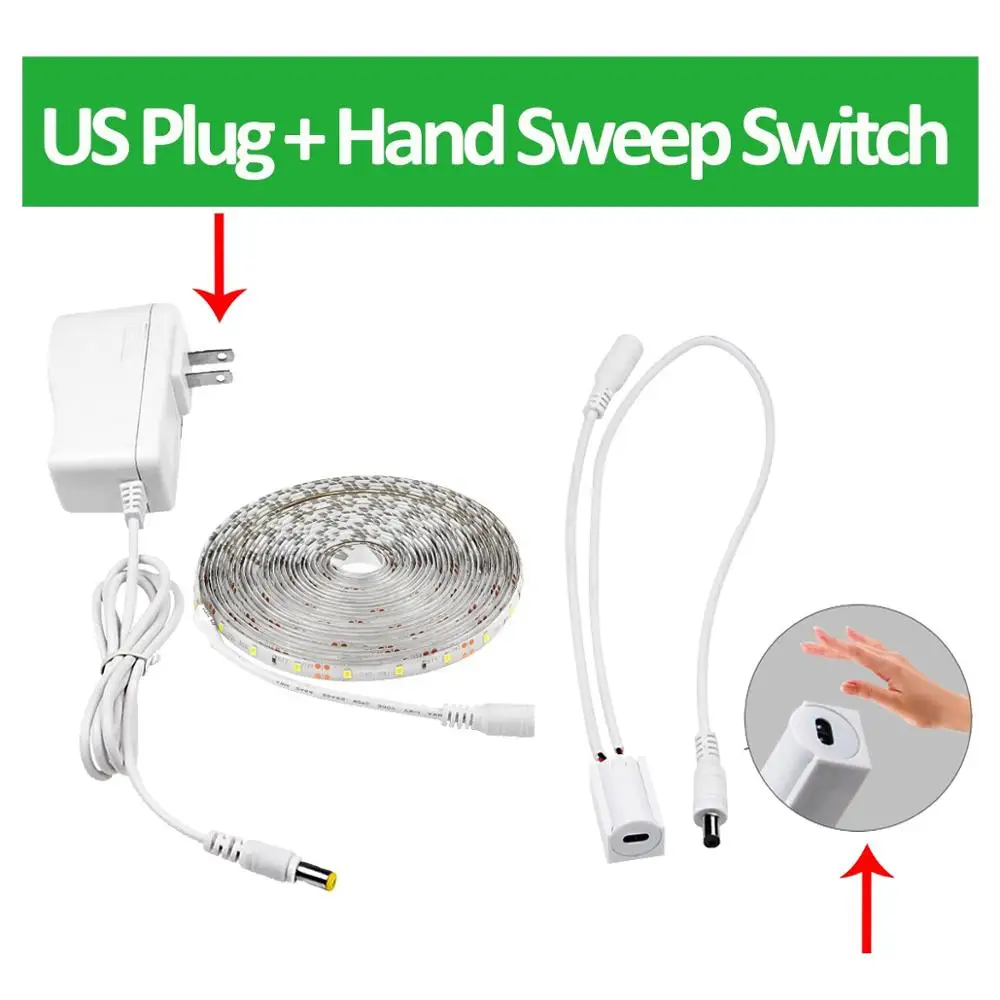 US Plug Hand Sweep Шкаф свет кухонный светодиодный светильник 12 в ручной развертки датчик движения/сенсорный датчик переключатель управления шкаф кровать лампа водонепроницаемый - Цвет: US Plug Hand Sweep