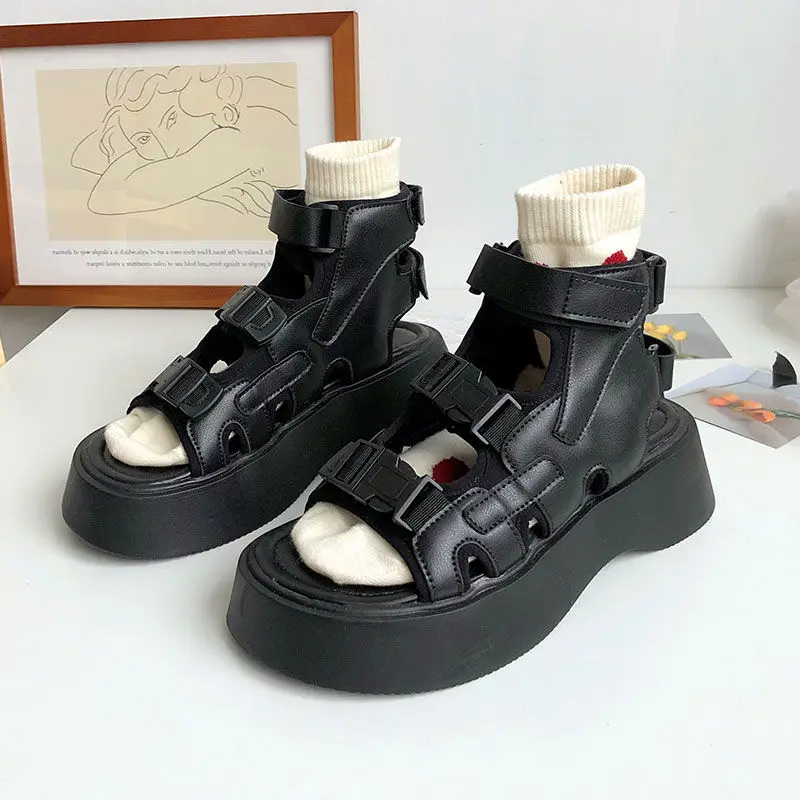 

2021 Summer Sandals Women's Thick-soled Increased Roman Shoes Japanese Wild Harajuku Retro Fashion Casual and Comfortable