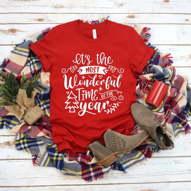 

It's The Most Wonderful Time Of The Year, Graphic For Christmas Tee, Holiday Women 100% Cotton tshirt For Lady Top Tee y2k top