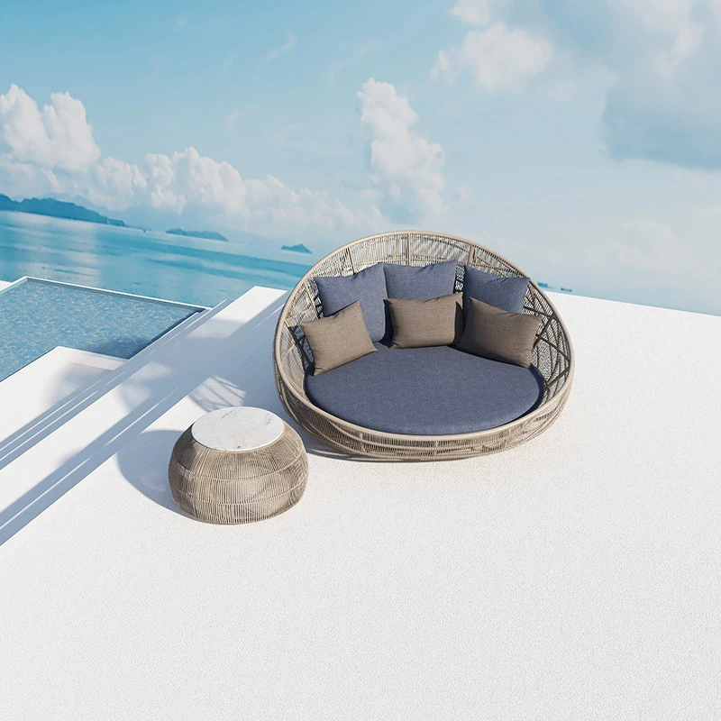 

Outdoor rattan knitting round bed outdoor balcony courtyard rattan art bed Villa Garden Beach chair outdoor leisure furniture