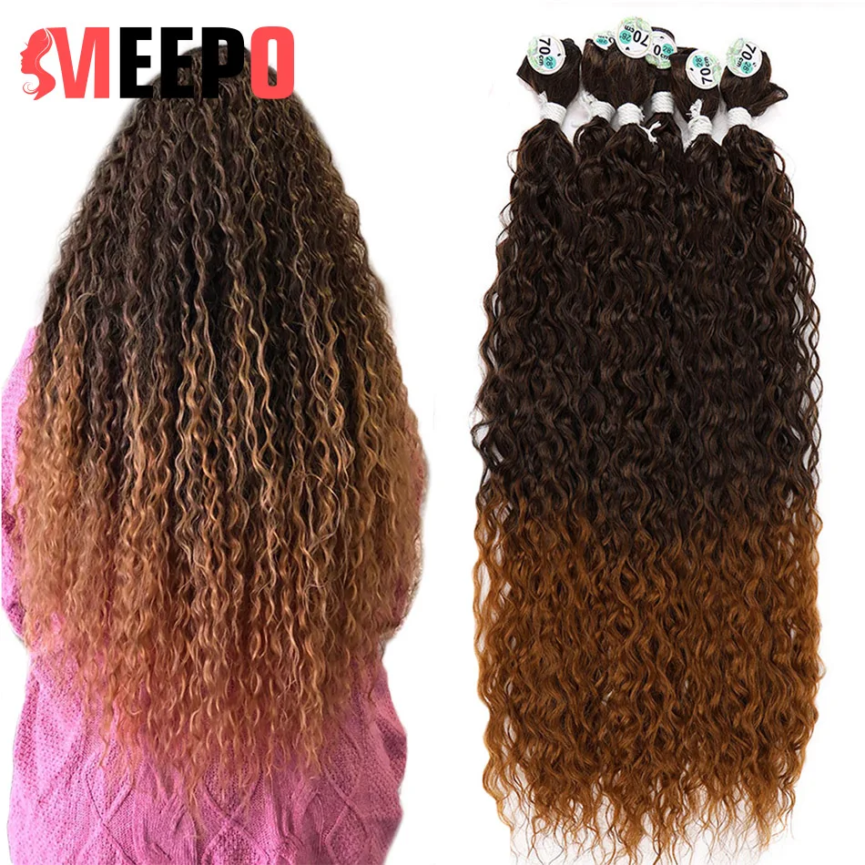 Meepo Ombre Afro Curly Synthetic Hair Bundles Corn Curly Hair Weave Brown Blonde 32Inch 3/6/9 Pcs Super Long Hair Curls Wave