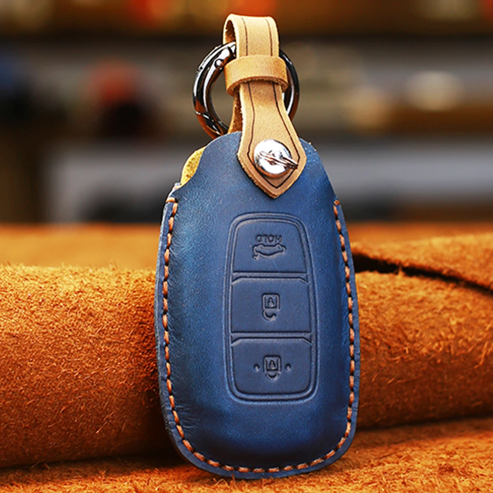 

High quality leather 3 button Key Cover Case For Hyundai i30 Ix35 KONA Solaris Azera Grandeur Ig Accent Santa Fe Key Protection