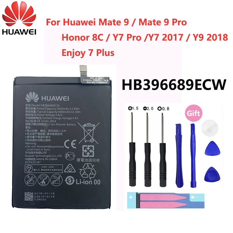Оригинальный аккумулятор для телефона Hua Wei HB396689ECW 4000 мАч Huawei Mate 9 Pro Honor 8C Y7 2017 Y9 2018