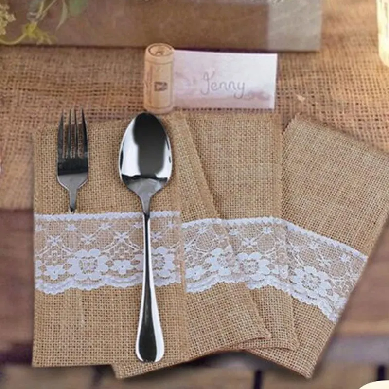 

15 шт., сумки для столовых приборов с кружевом