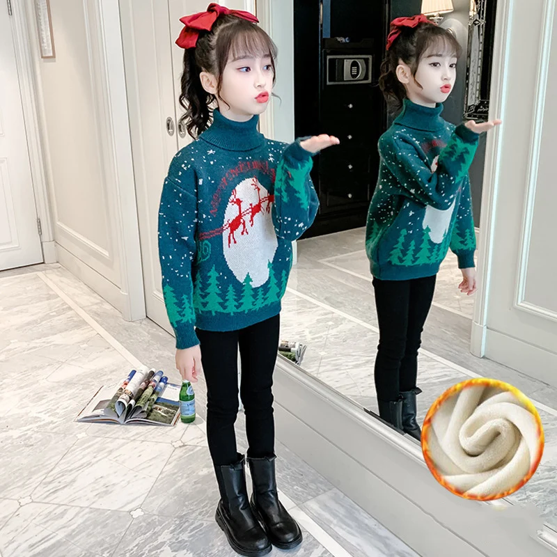 

New Girls Sweater Baby's Coat Outwear 2021 High Neck Thicken Warm Spring Autumn Jacket Knitting Pullover Children's Clothing