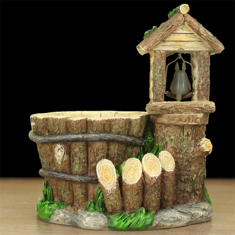 Тоторо смолы Настольный цветочный горшок дерево пень мини плантатор Креативный