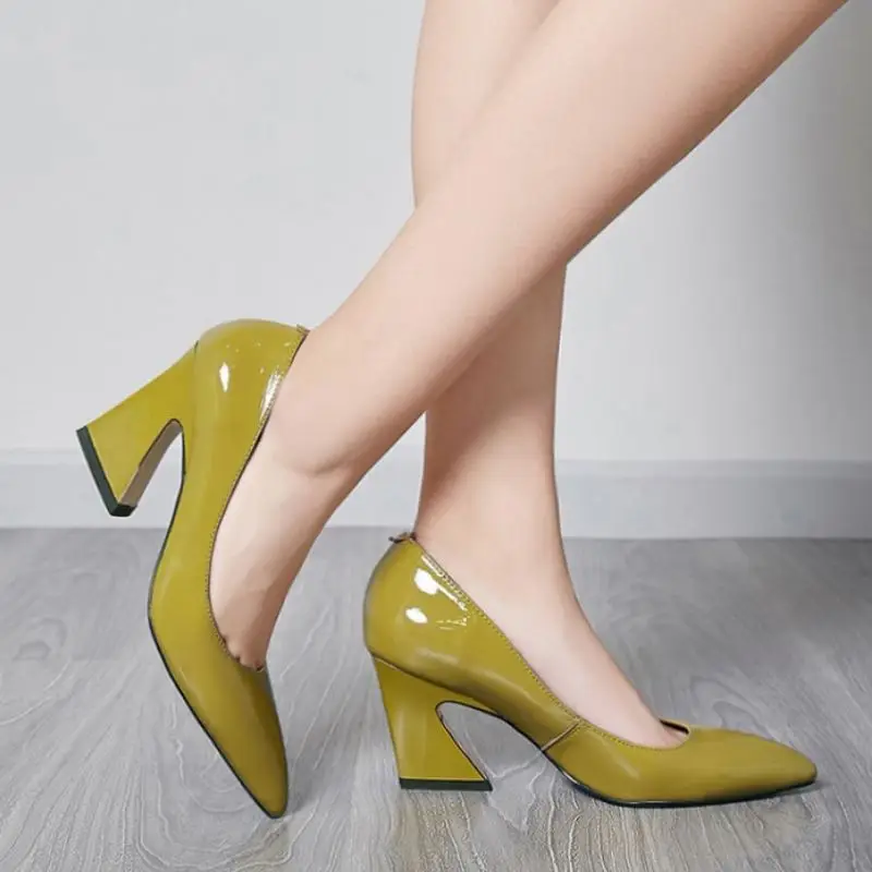 Taoffen Women Real Leather Sexy Hoof Heels Pumps Party Wedding Lady Office High Heel Shoes Woman Pointed Toe Footwear Size 34-42 | Обувь