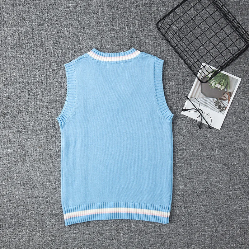 

New Penguin Baby Embroidered College Style Japanese Cartoon Cute JK Uniform Stripes Knitted Vest JK japanese school uniform