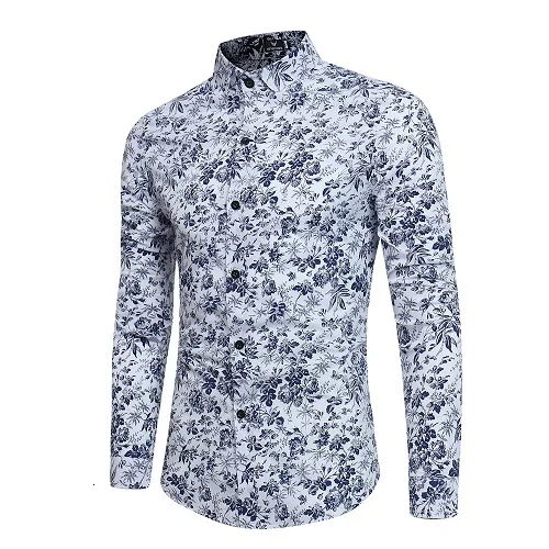 Мужская Повседневная рубашка с длинным рукавом, модная Цветочная рубашка с 3D принтом розы, приталенная рубашка с отложным воротником, мужская одежда - Цвет: CS01 White