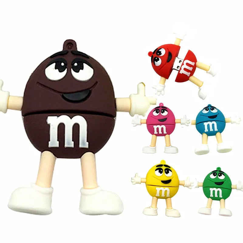

Usb Flash Drive Cartoon Red Yellow M Chocolate Beans Usb 2.0 4GB 8GB Pendrive 16GB 32GB 64GB Flash Memory Stick Pen Drive 128gb