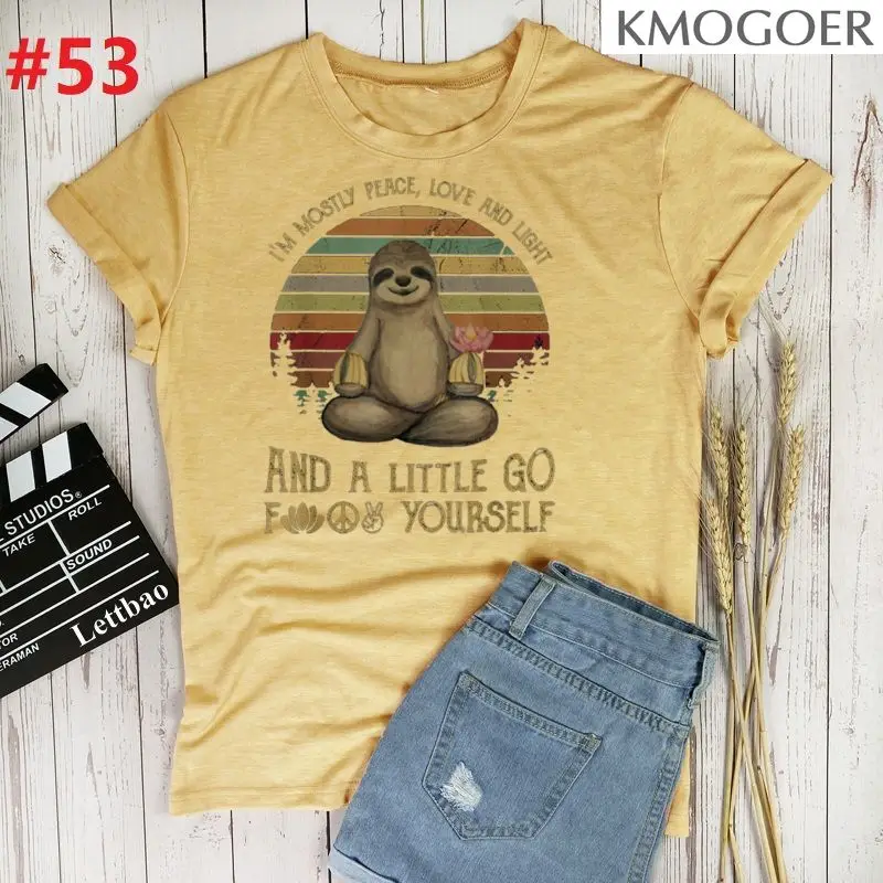 

I'm Mostly Peace, Love and Light Yoga Print T-shirts Women Summer Graphic Tee Fashion Shirts for Women Loose Short Sleeve