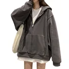 Женская толстовка на молнии, весенняя куртка большого размера, винтажные пуловеры с карманами и длинным рукавом