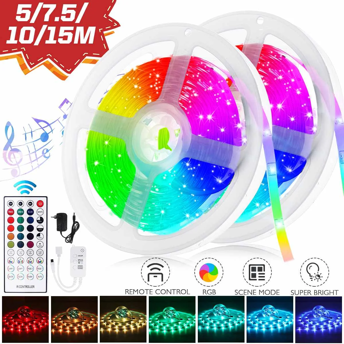 

Музыкальная Светодиодная лента с bluetooth, 5 м, 10 м, 15 м, светодиодсветильник лента RGB 5050 SMD 2835, светодиодсветильник лента для комнаты 12 В, неоновая...