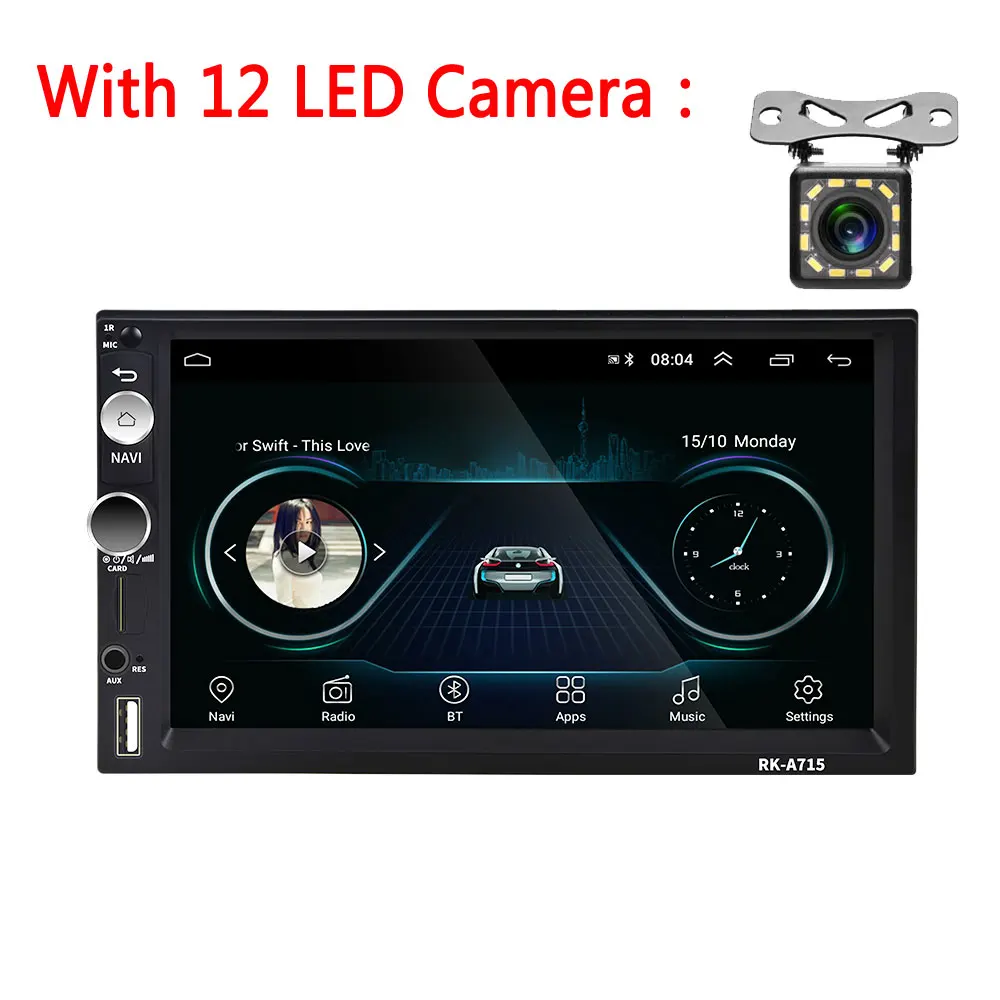With 12 LED Camera AMPrime Android Автомагнитола 2 din " автомобильный мультимедийный плеер авторадио bluetooth Aux FM USB Авто Радио Зеркало Ссылка аудио MP5 плеер - Цвет: With 12 LED Camera
