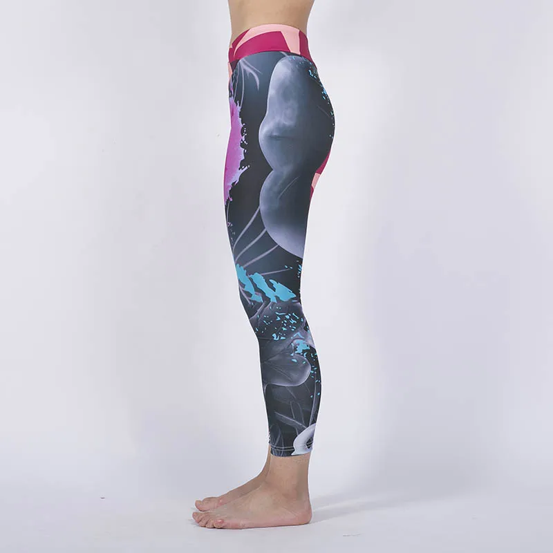 Graffiti Printed Cross Waist Legging High Push Up Trouser Workout Jeggings Female Patchwork Fitness Pants Stretch Leggings | Женская