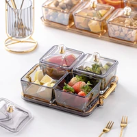 glass split grids candy dish snack nut box with dessert forks holder candy fruit plate food case dried fruit storage organizer