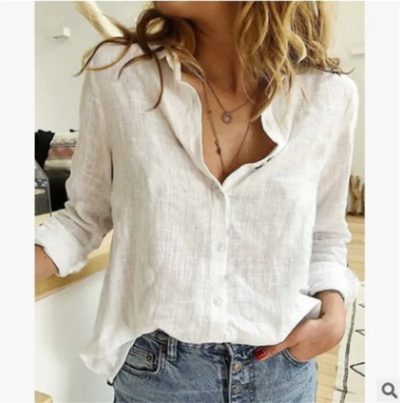 

3D Print Women Shirts Spring Long Sleeve Turn-down Collar Tops Flax Female White Blouse Fashion Shirt Plus Size 5XL Casual Top