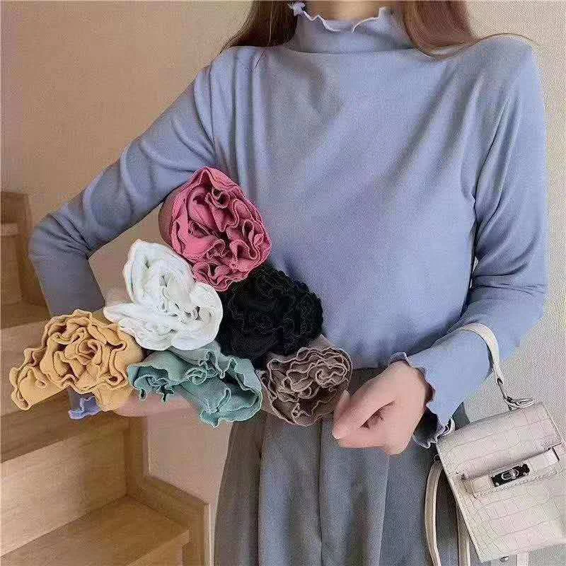 

Casual All-match Solid Knitted Top T Shirts Fashion Long Sleeve T-shirts Tops Tee Wear it Inside Very Beautiful