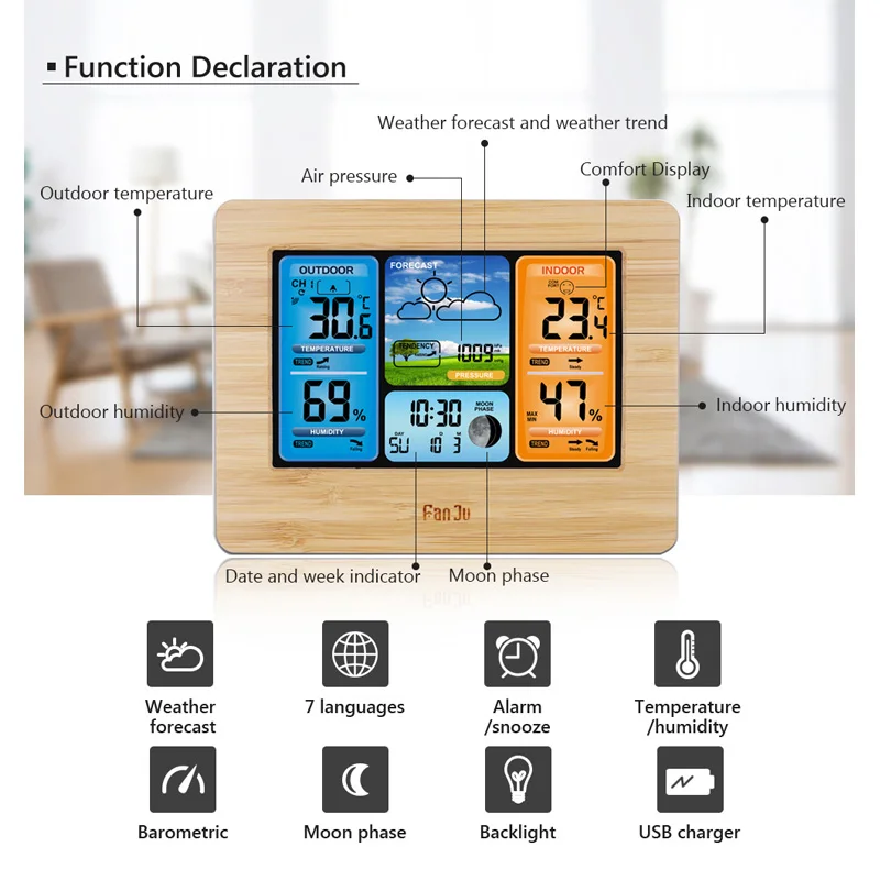 Черные настенные часы с датчиком температуры и влажности электронный будильник