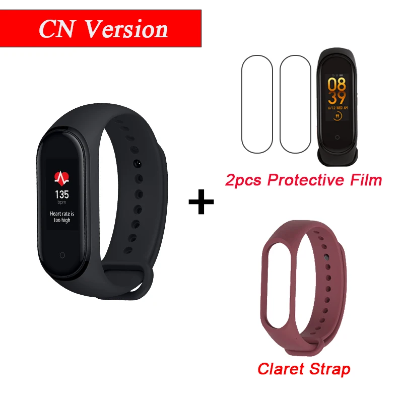 CN Add 2Film Claret Xiaomi mi Band 4 Smart mi band 4 водонепроницаемый пульсометр фитнес 135 мАч Bluetooth 5,0 50 м цветной экран - Цвет: CN Add 2Film Claret