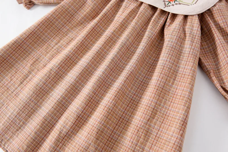 

Spring New Baby Girls Square Collar Embroidery Plaid Dresses Korean Style Toddler Kids Retro Princess Dress Little Girl