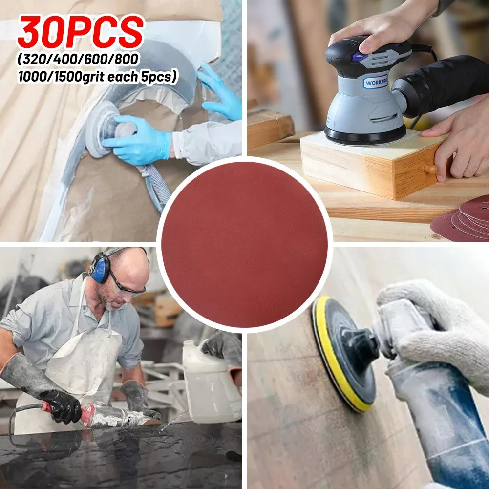 

30pcs Sander Disc Sandpaper 320/400/600/800/1000/1500 Grit Sanding Polishing Pad 3inch 5inch 6 Inch 7inch
