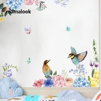 ink painting flowers and birds wall sticker living room for home interior decoration decals wallpaper inkjet glass stickers