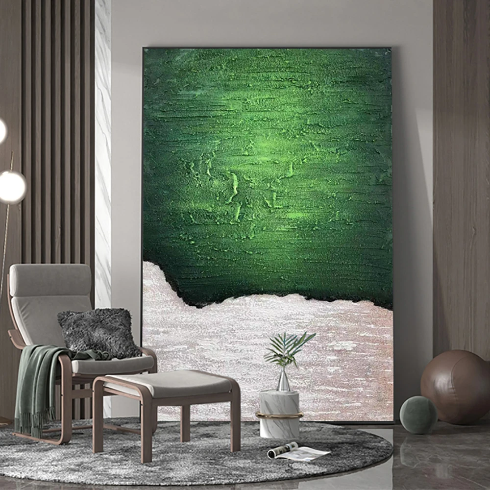 

Abstract Thick Oil Art HandPainted Green Gray Abstract Oil Painting Handmade Wall Art Painting Decoration Living Room Home Decor