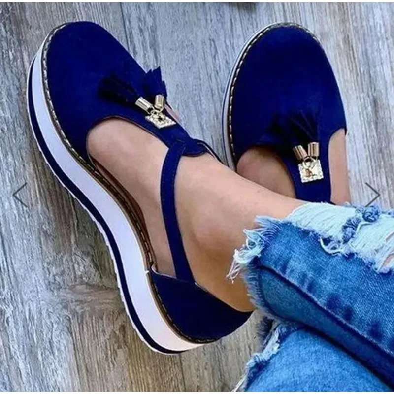 

Woman PU Leather Sandals Ladies Fringe Sewing Plastform Flat Shoes Woman Fashion Comfortable Casual Sandals Female 2020