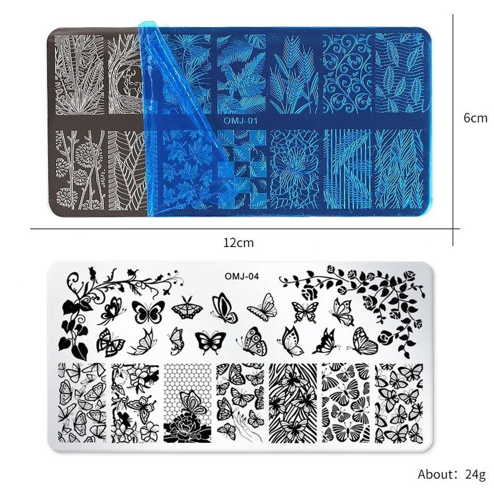 

12*6cm Nail Art Template Stamping Plate Design Christmas Tree Butterfly Printing Steel Plate Square Template