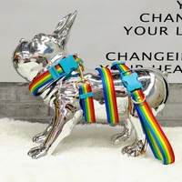 fashion dropshipping rainbow colors pet dog leash bulldog steel small dog collar luxury 1 5m nylon buckle leads adjustable rope