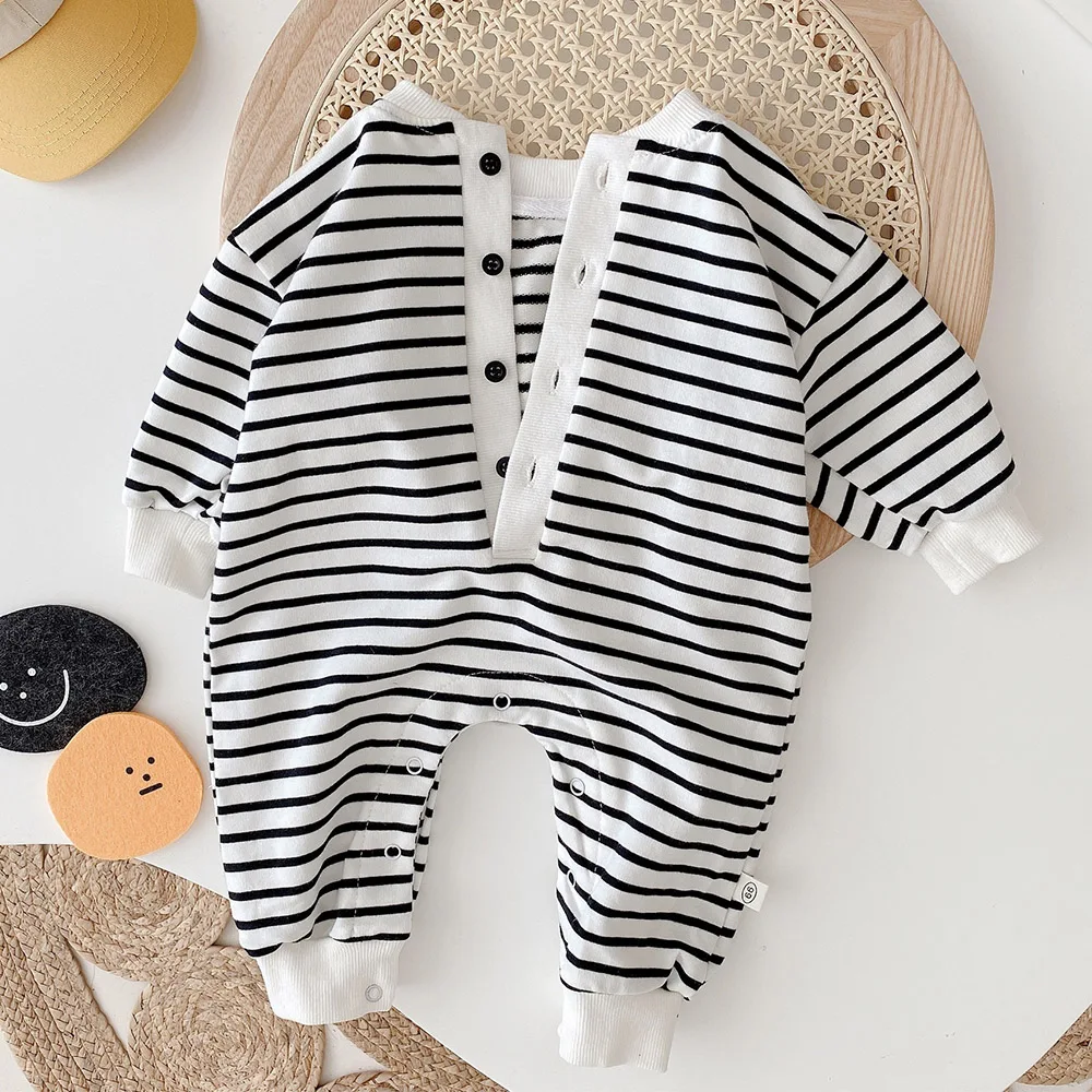 Baby Boy Rompers Long Sleeve Cotton Black Whtie Striped Christmas Outwear Newborn Onesies Spring Autumn Infant Boutique Clothes