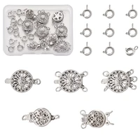 28pcs 6 styles flat round flower brass box clasps with spring ring clasps for bracelet making diy jewelry findings accessories