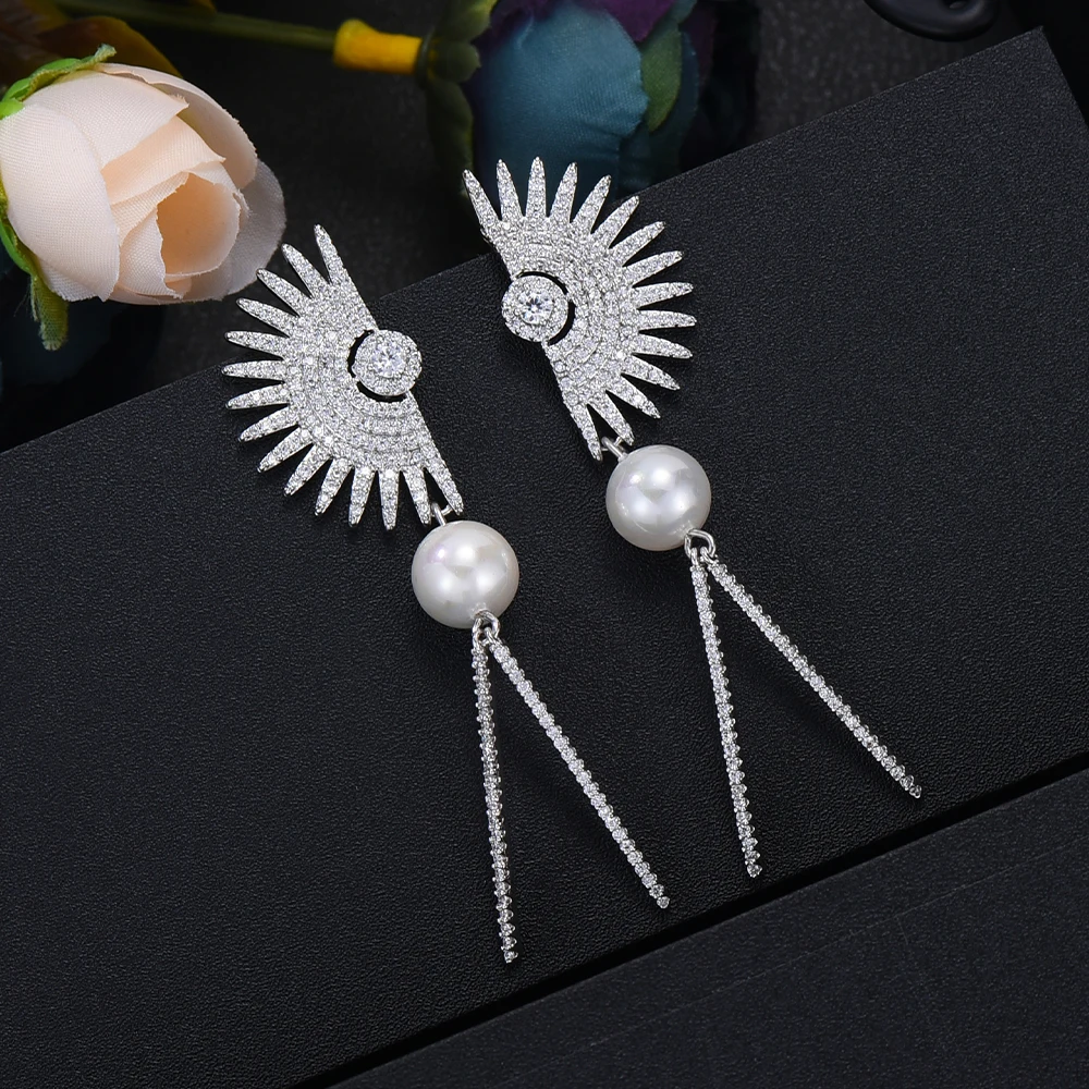 

missvikki Shiny Trendy Original Sun pearl Pendant Earrings For Women Wedding Bridal Earrings Girl's Gift Jewelry High Quality