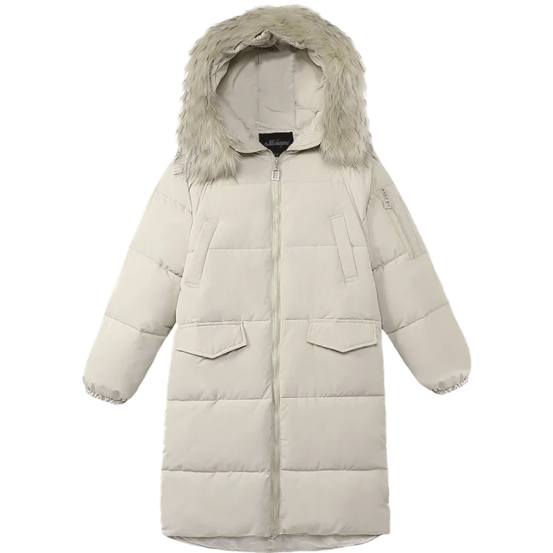 

Женская куртка с меховым воротником, зимняя теплая Свободная куртка на молнии, с капюшоном, в Корейском стиле, 2021