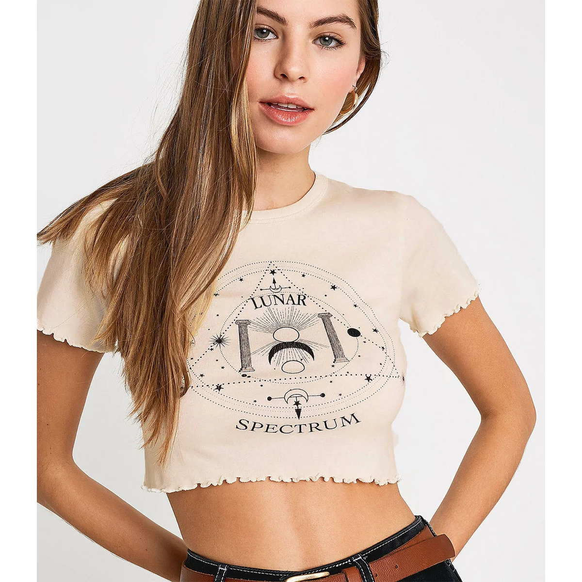 

Женский укороченный топ с коротким рукавом и круглым вырезом, в винтажном стиле