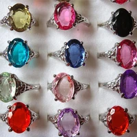 pinksee silver color crystal rings 10pcs mixed color big rhinestone finger rings jewelry accessories cute kids rings