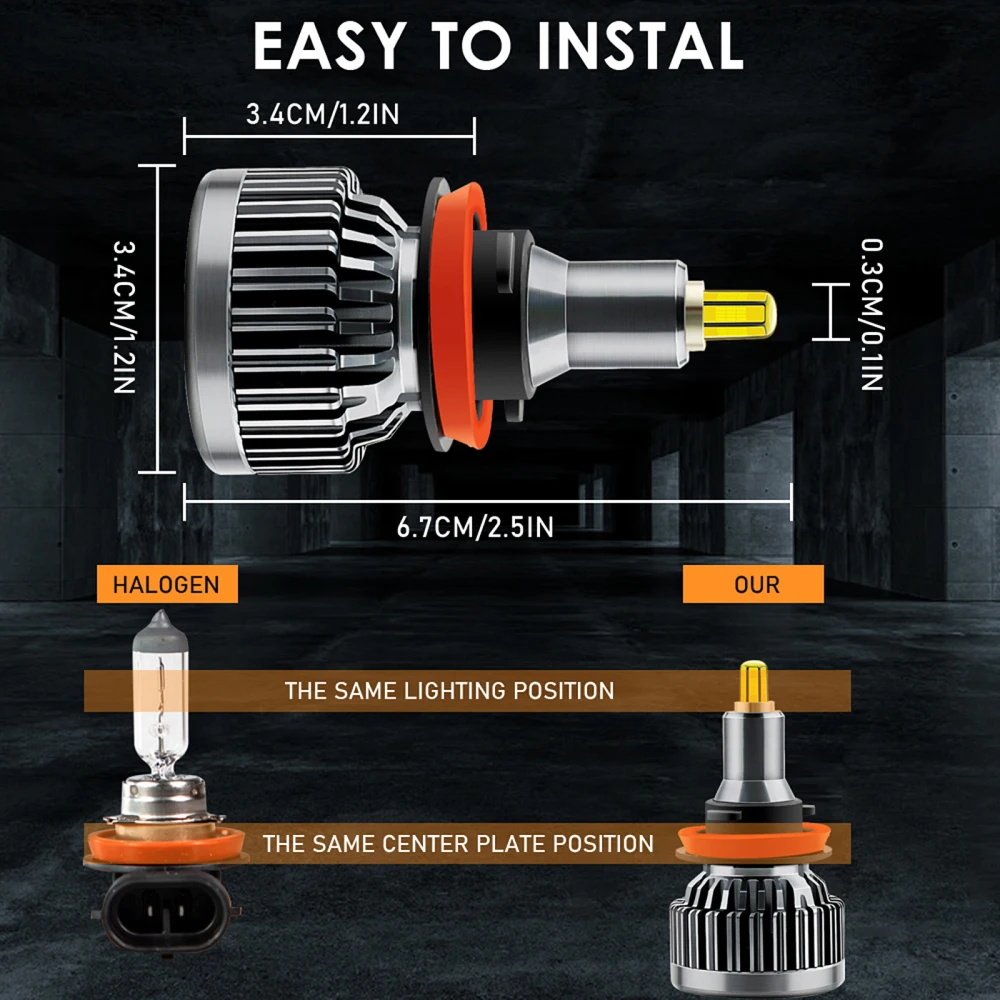 

LED 360LED Bulb Car Led Bulbs 18000LM 360-degree 6000K Six-sided Headlamp High-performances Shockproof Easy To Install H11 V9