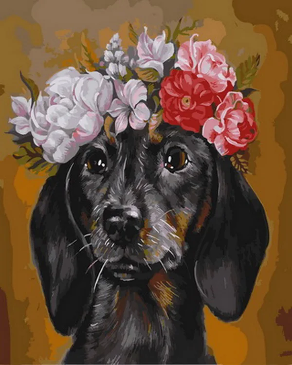 

Безрамное diy живописи по номерам животных Настенный декор diy картина маслом на холсте для домашнего декора 4050 см собака с цветком