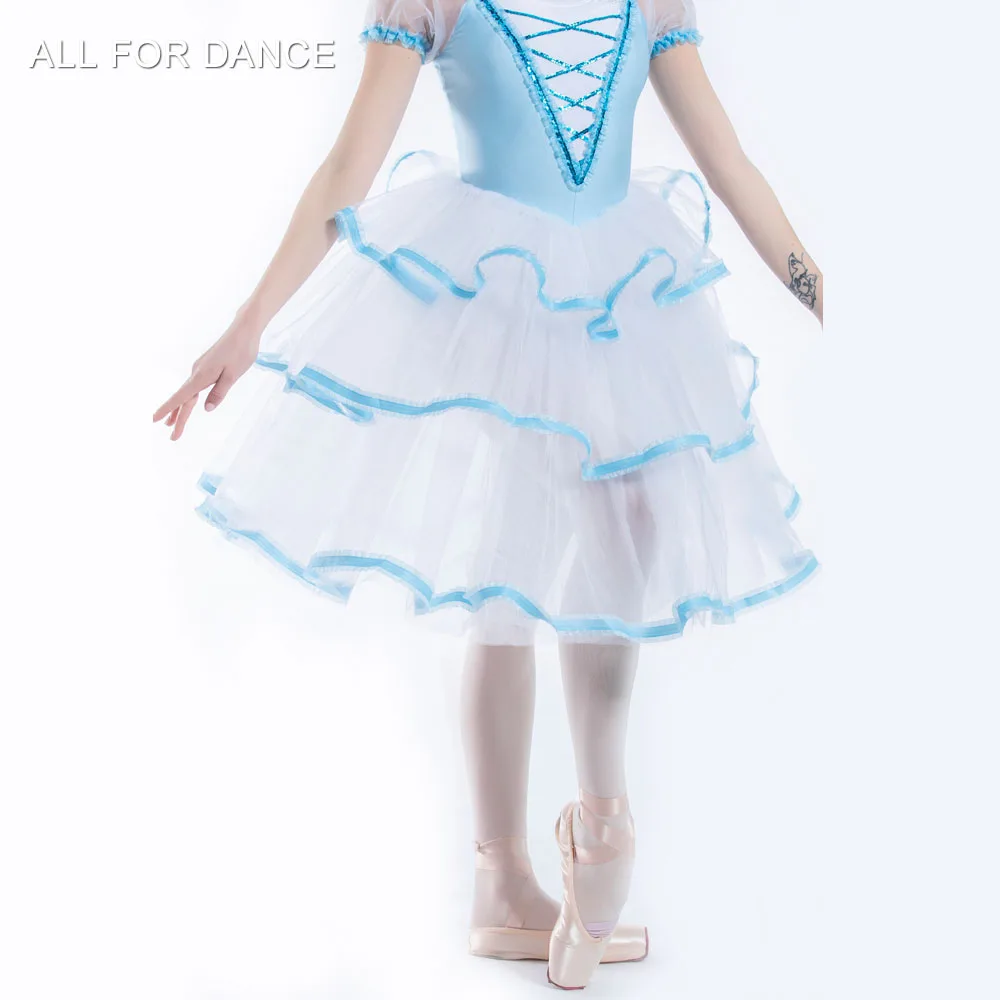 19338 Бледно-синий лиф с короткими рукавами танцевальный костюм балетная пачка для