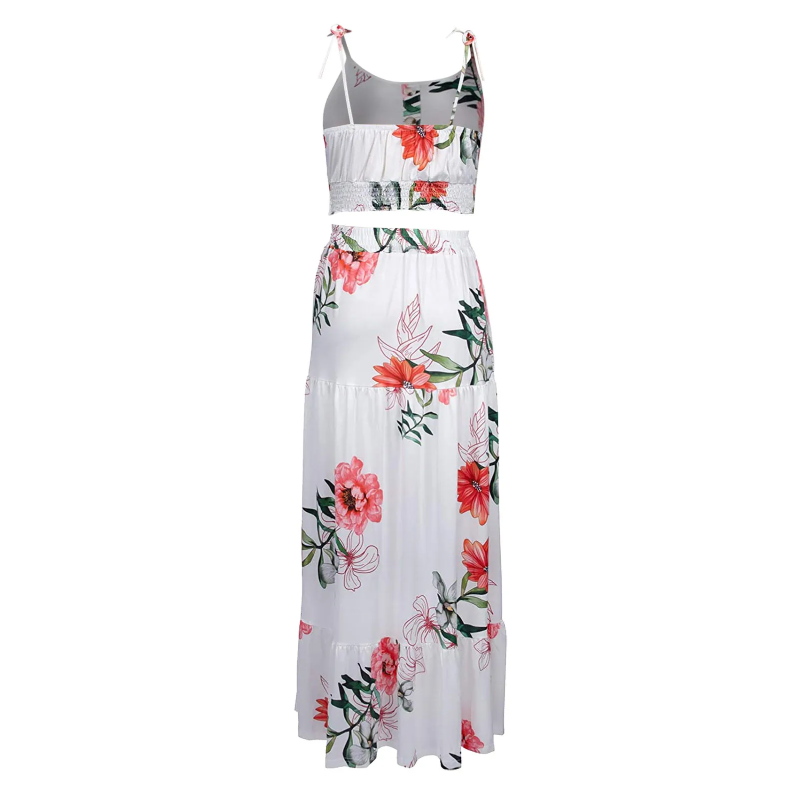 

Women Floral Print Long Dress Sets Sexy Sleeveless Tops Cami Dresses Suit Summer Party Two Piece Set Vestidos De Mujer #T3G