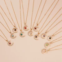 women birthstone pendant necklace moon star shaped fashion birthday jewelry gifts colorful rhinestone clavicle chain choker 2021