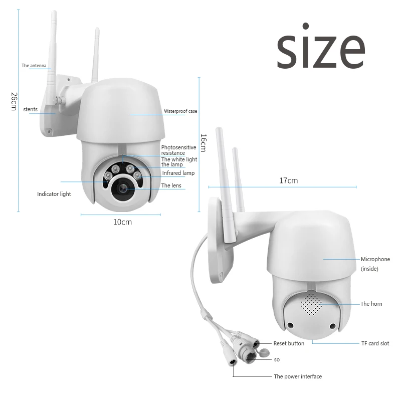 1080P H.265 PTZ Wifi IP камера наружная 4X цифровой зум AI человеческое Обнаружение