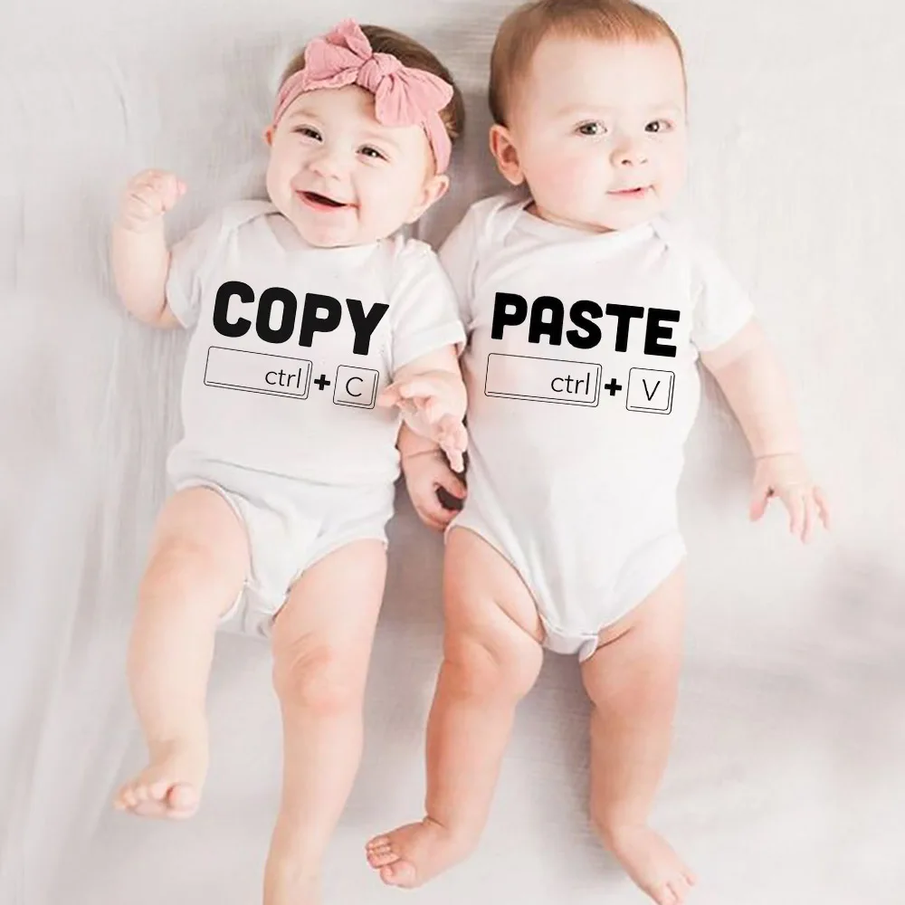 

Copy Paste Toddler Baby Romper Twins Boy Girl Clothes Bodysuit Announcement Gifts Newborn Baby Ropa Outfit Infit Twin Gifts