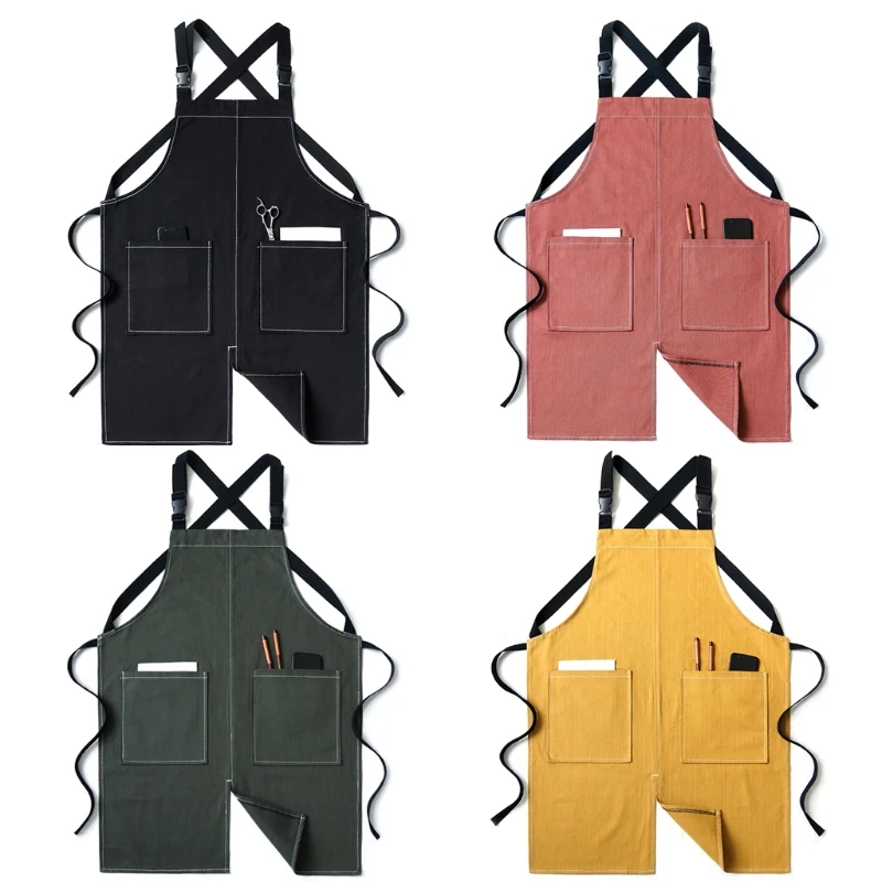 

Canvas Denim Apron Cross Back Adjustable Chef Apron Multi-pocket Sleeveless Adjustable Strap and Large Pockets Apron